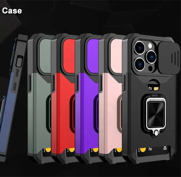 LuxuryKase LK177 Camera Slide Protection Card Holder Heavy Protective Ring Magnetic Kickstand Armor Case Cover For iPhone 16 Plus Pro Max