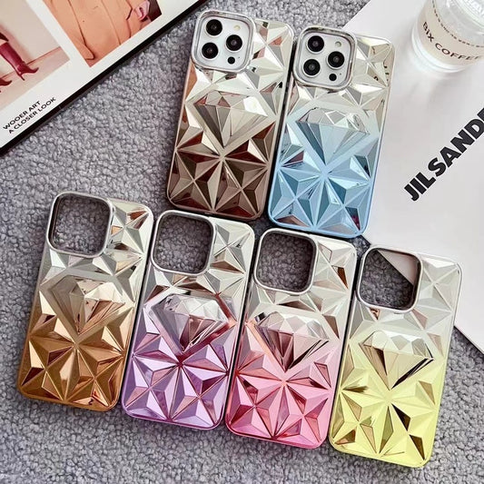 LuxuryKase LK136 Anti Yellowing Electroplated Diamond Gradient Pattern Case For iPhone 11 12 13 14 15 Plus Pro Max