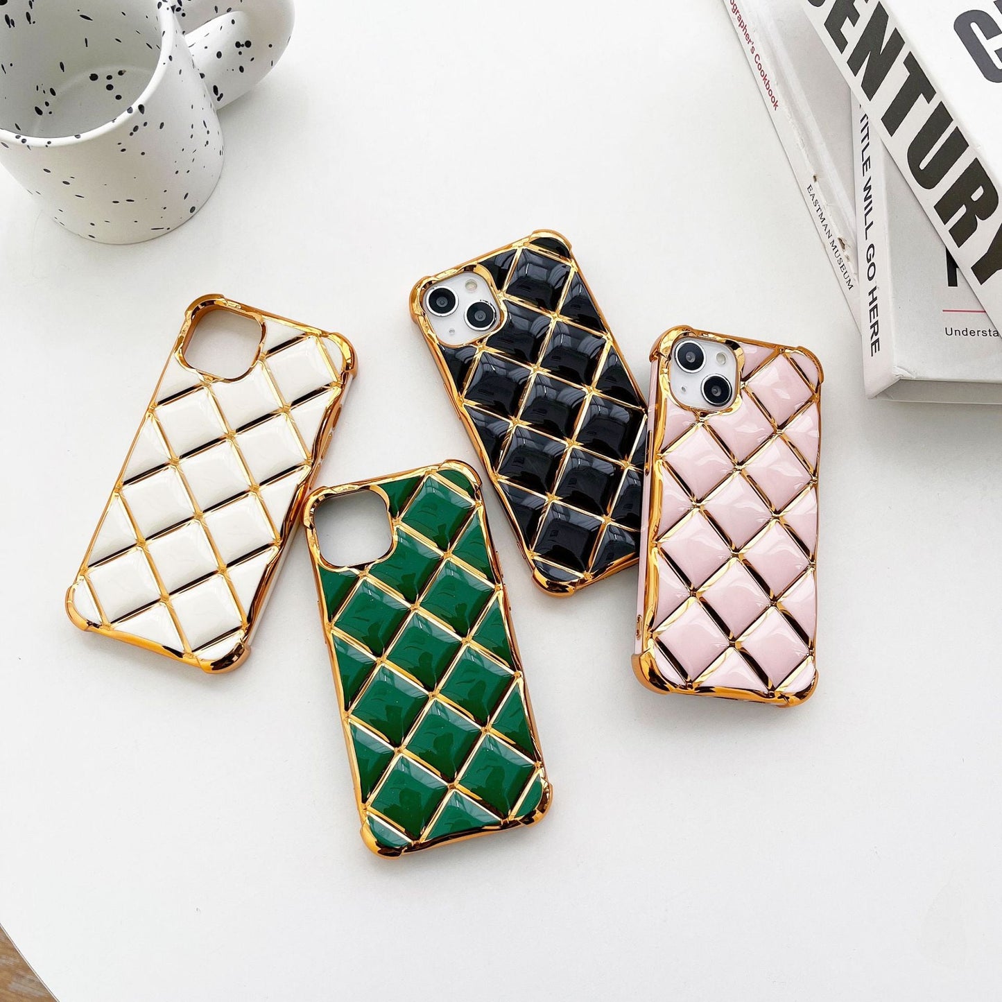 LuxuryKase LK152 Plating Diamond Lattice Grid Case For iPhone 13 14 15 Pro Plus Max