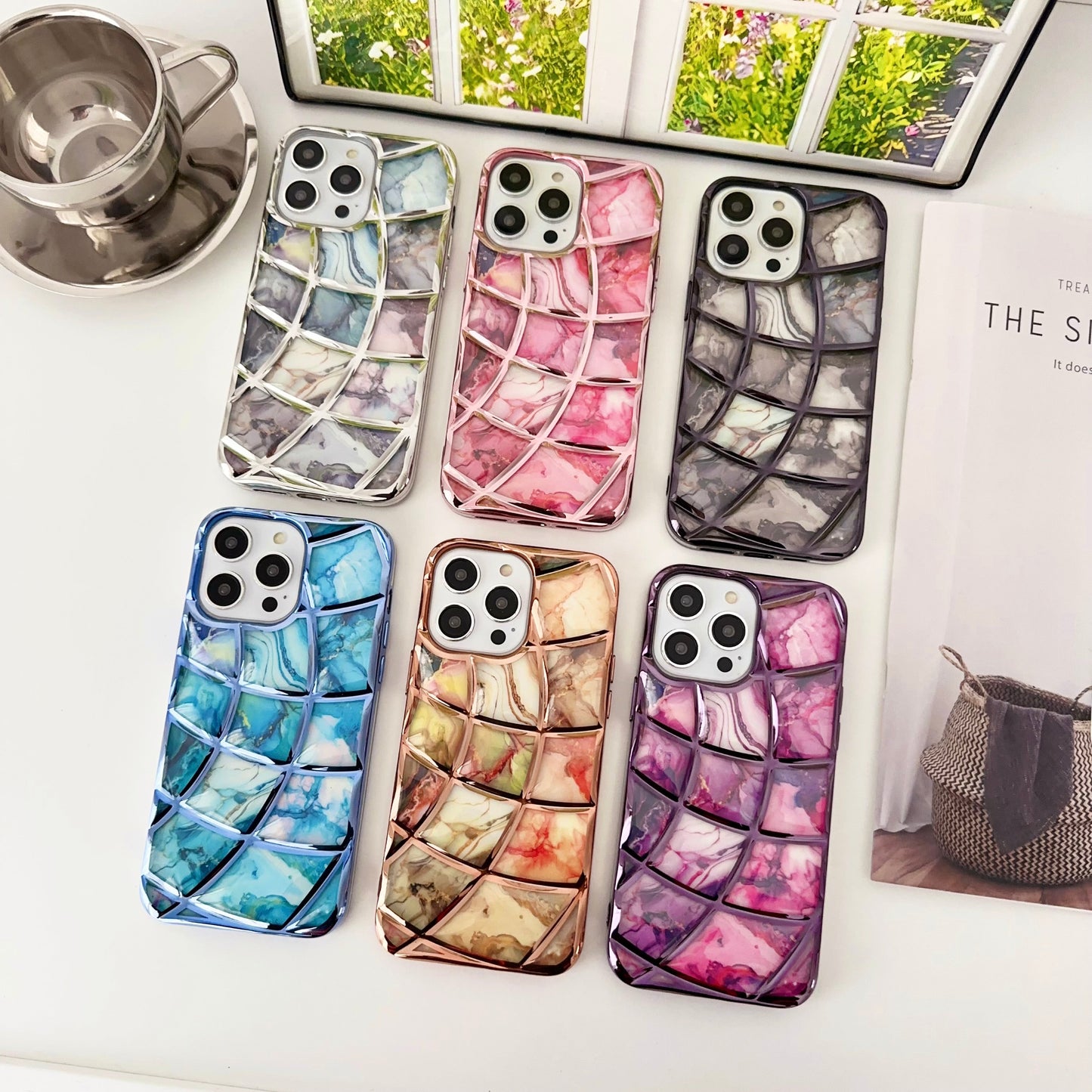 LuxuryKase LK145 Electroplated Marble Look Soft Shell Case For - iPHONE