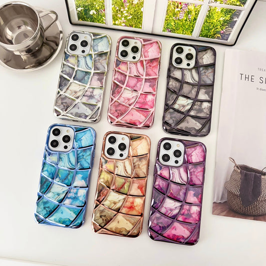 LuxuryKase LK145 Electroplated Marble Look Soft Shell Case For iPhone 11 12 13 14 15 Plus Pro Max