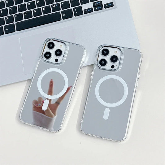 LK137 Makeup Mirror Magnetic Mag-Safe Wireless Charging Case For iPhone 11 12 13 14 15 Plus Pro Max