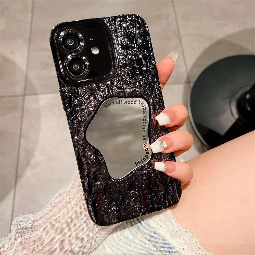 LuxuryKase LK149 Makeup Mirror Creative 3D Rock Pattern Shockproof Case For iPhone 11 12 13 14 Plus Pro Max