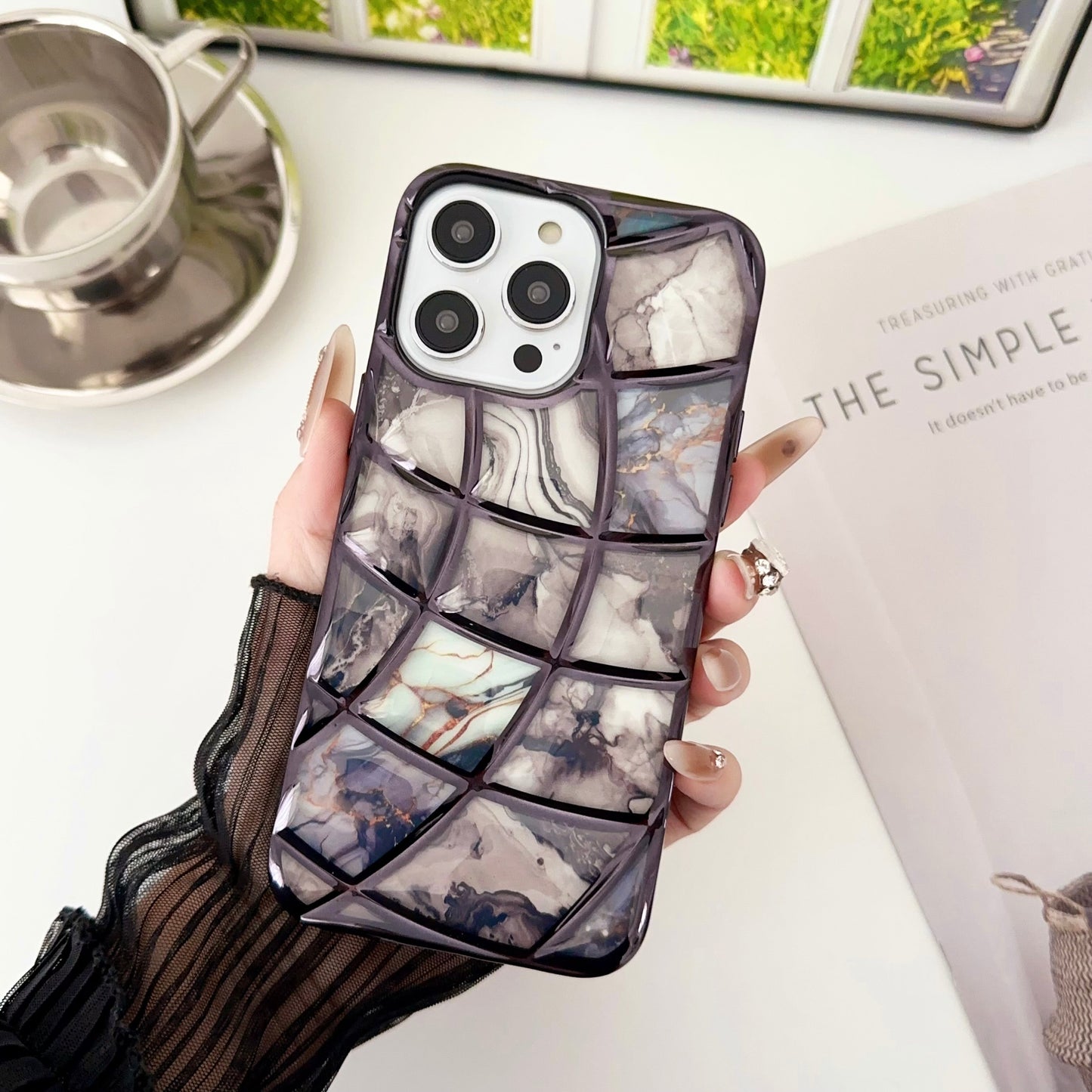 LuxuryKase LK145 Electroplated Marble Look Soft Shell Case For iPhone 11 12 13 14 15 Plus Pro Max