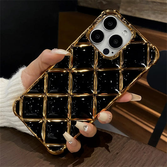 LuxuryKase LK152 Plating Diamond Lattice Grid Case For iPhone 13 14 15 Pro Plus Max