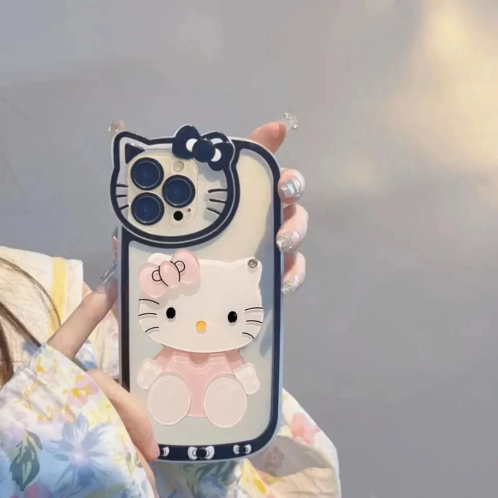 LuxuryKase LK163 Cute Kitty 3D Mirror Case Cover For iPhone 13 14 15 16 Plus Pro Max