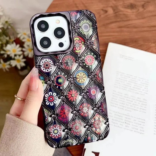 LuxuryKase LK125 Electroplated Shell Star Flower Pattern Case For iPhone 11 12 13 14 15 Pro Max