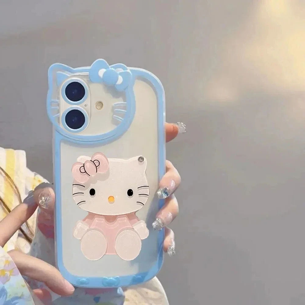 LuxuryKase LK163 Cute Kitty 3D Mirror Case Cover For iPhone 13 14 15 16 Plus Pro Max