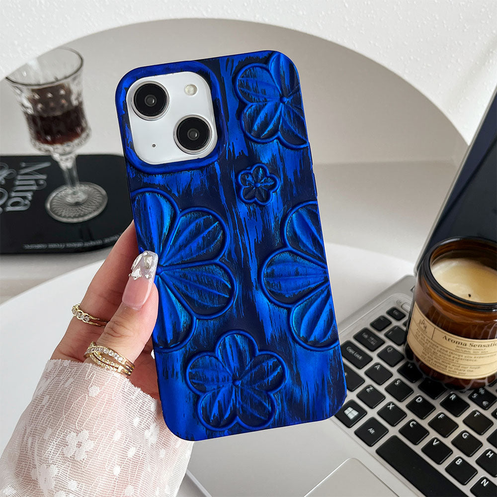 LuxuryKase LK138 Double Shaded 3D Flower Print Case For iPhone 15 Pro Plus Max