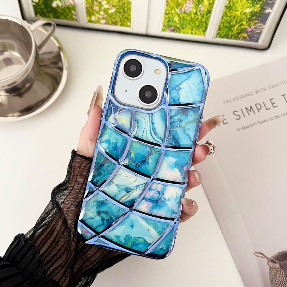 LuxuryKase LK145 Electroplated Marble Look Soft Shell Case For iPhone 11 12 13 14 15 Plus Pro Max