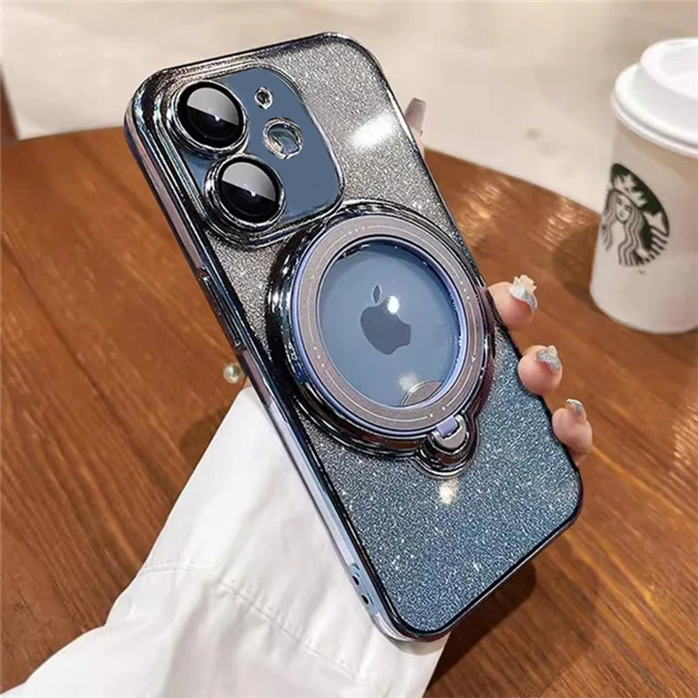 LuxuryKase LK150 Glitter Magnetic Bracket Stand Mag-Safe Wireless Chargeing Case For iPhone 11 12 13 14 15 Pro Plus Max