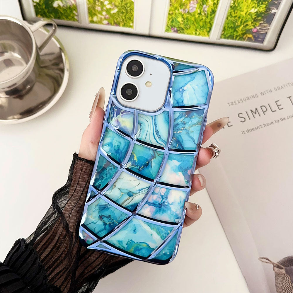 LuxuryKase LK145 Electroplated Marble Look Soft Shell Case For iPhone 11 12 13 14 15 Plus Pro Max