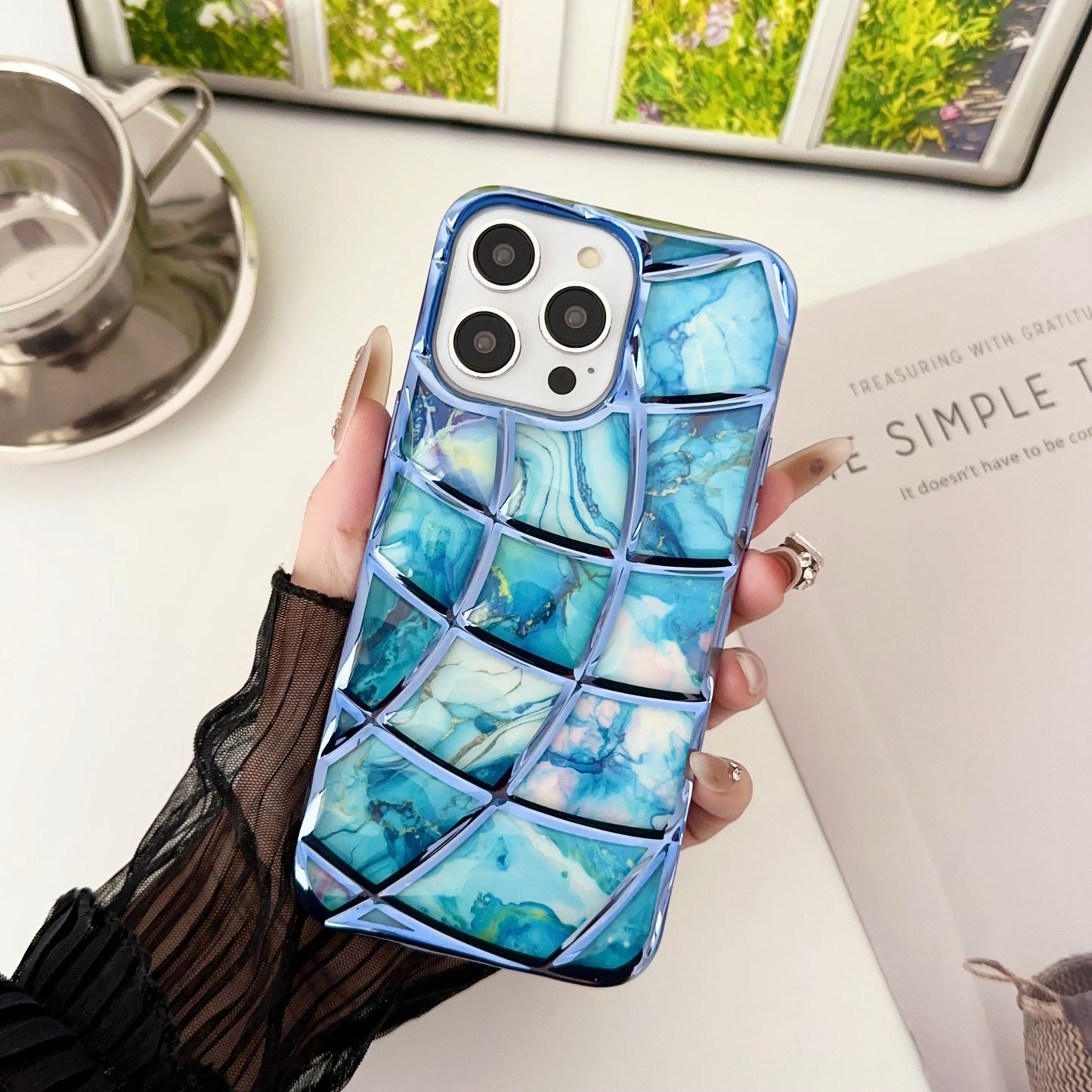 LuxuryKase LK145 Electroplated Marble Look Soft Shell Case For iPhone 11 12 13 14 15 Plus Pro Max