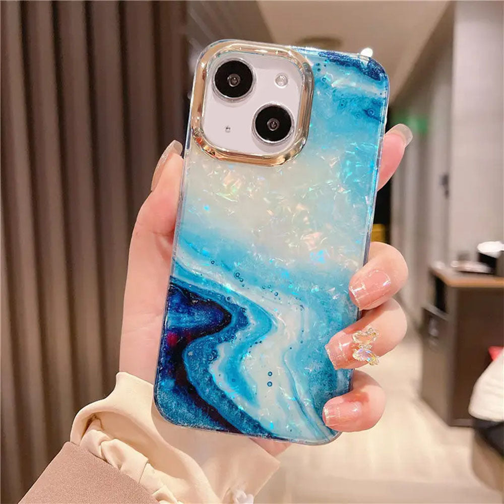 LuxuryKase LK132 Glitter Dream Shell Crack Marble Case For iPhone 15 Plus Pro Max