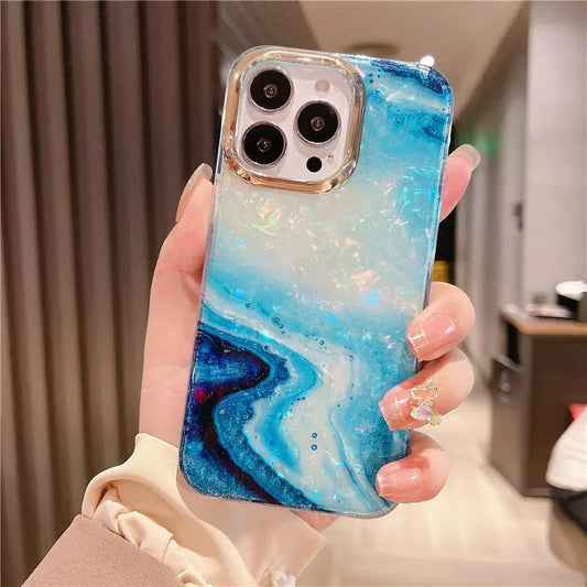 LuxuryKase LK132 Glitter Dream Shell Crack Marble Case For iPhone 11 12 13 14 Plus Pro Max