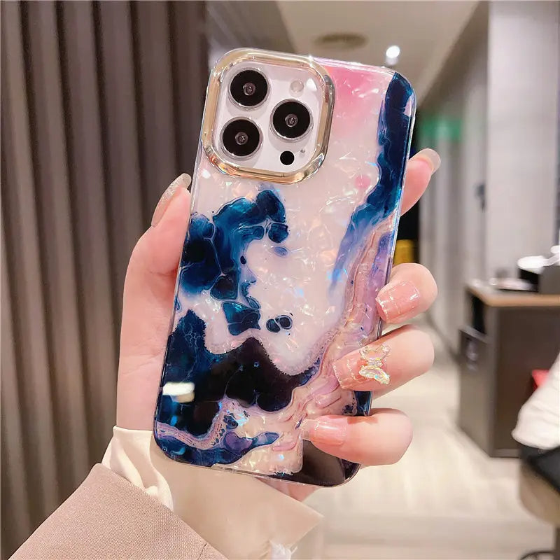 LuxuryKase LK132 Glitter Dream Shell Crack Marble Case For iPhone