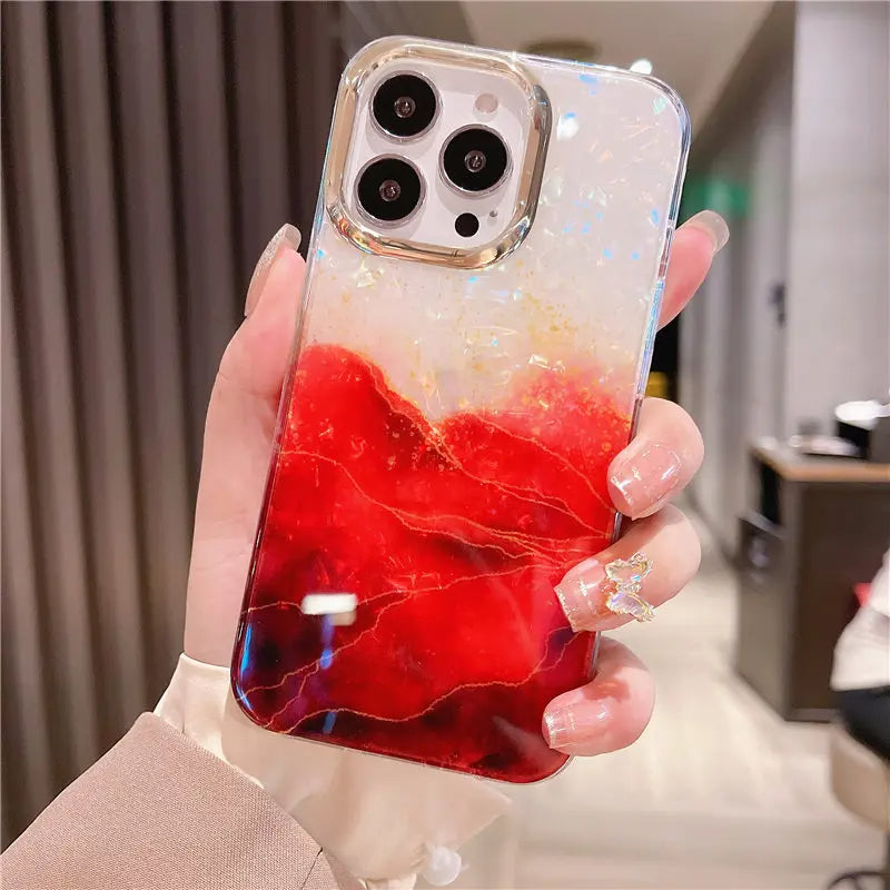 LuxuryKase LK132 Glitter Dream Shell Crack Marble Case For iPhone