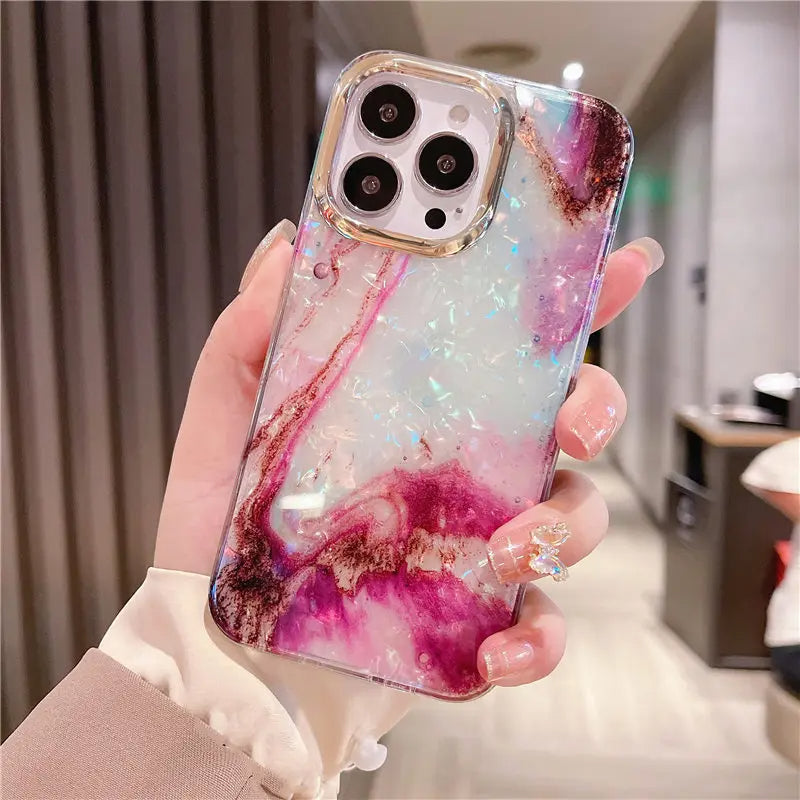 LuxuryKase LK132 Glitter Dream Shell Crack Marble Case For iPhone