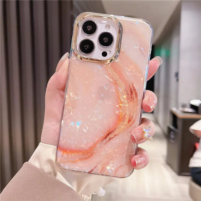 LuxuryKase LK132 Glitter Dream Shell Crack Marble Case For iPhone