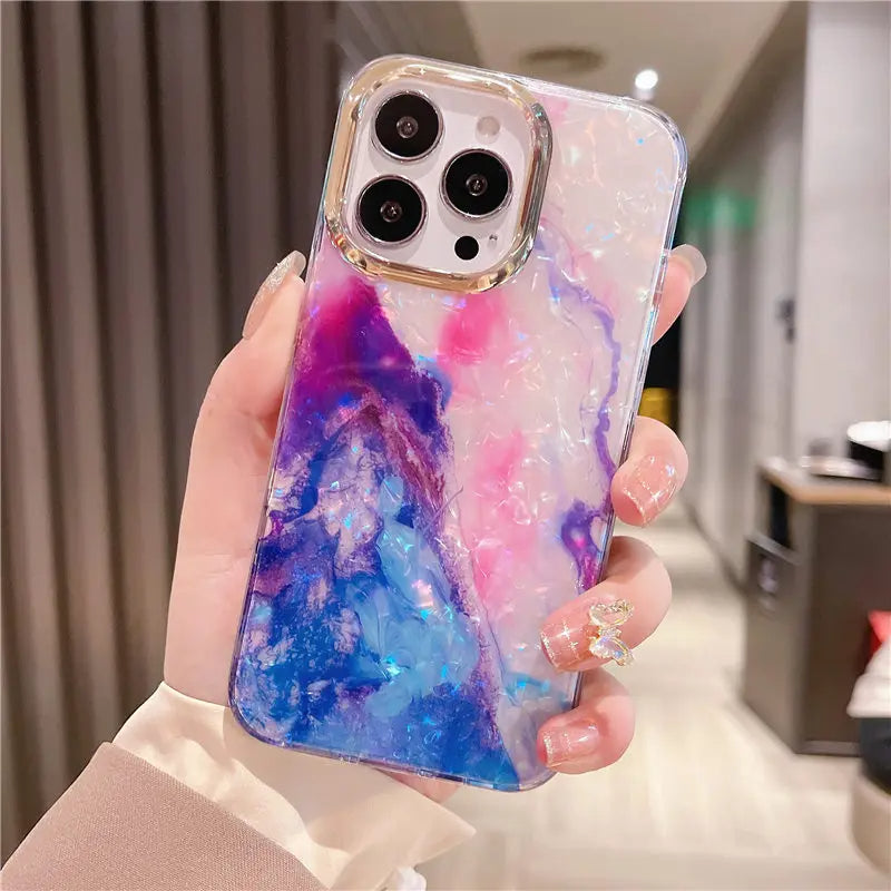 LuxuryKase LK132 Glitter Dream Shell Crack Marble Case For iPhone