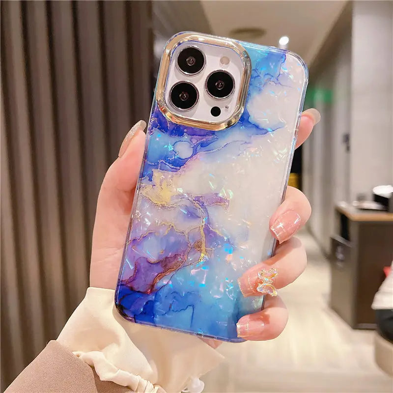 LuxuryKase LK132 Glitter Dream Shell Crack Marble Case For iPhone