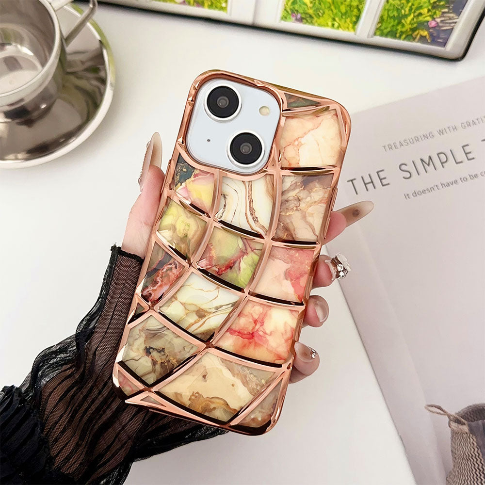 LuxuryKase LK145 Electroplated Marble Look Soft Shell Case For iPhone 11 12 13 14 15 Plus Pro Max