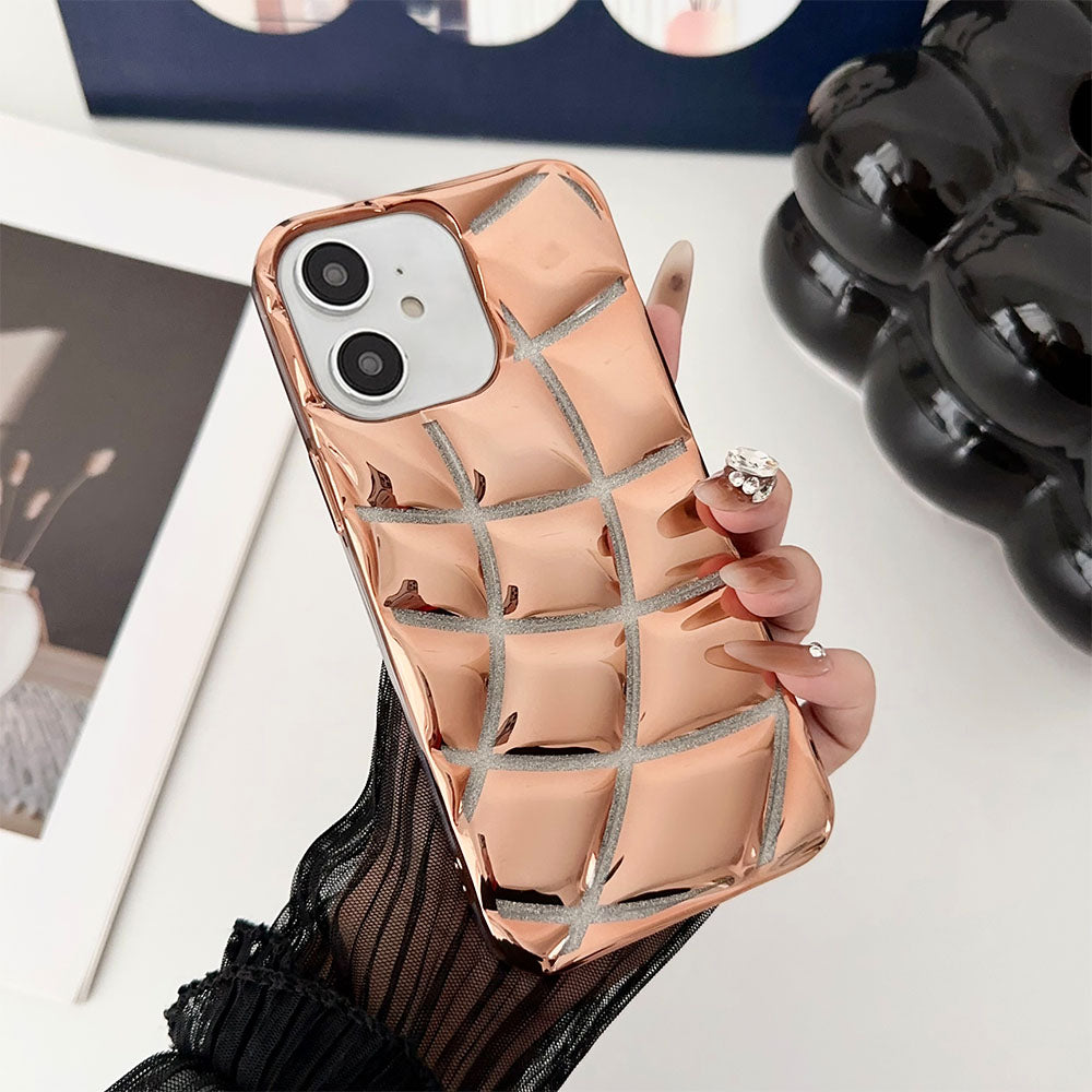 LuxuryKase LK142 Electroplated curved plaid Protective case For iPhone 11 12 13 14 15 Plus Pro Max