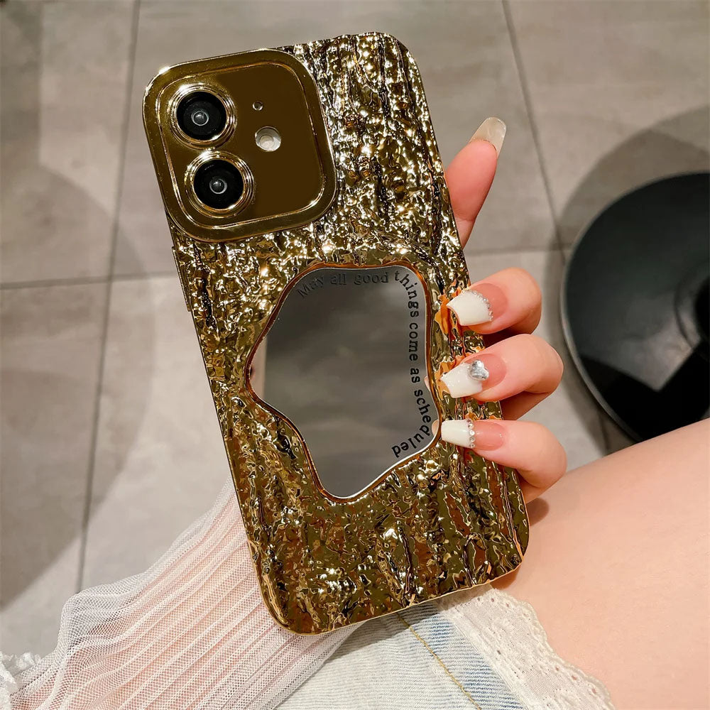 LuxuryKase LK149 Makeup Mirror Creative 3D Rock Pattern Shockproof Case For iPhone