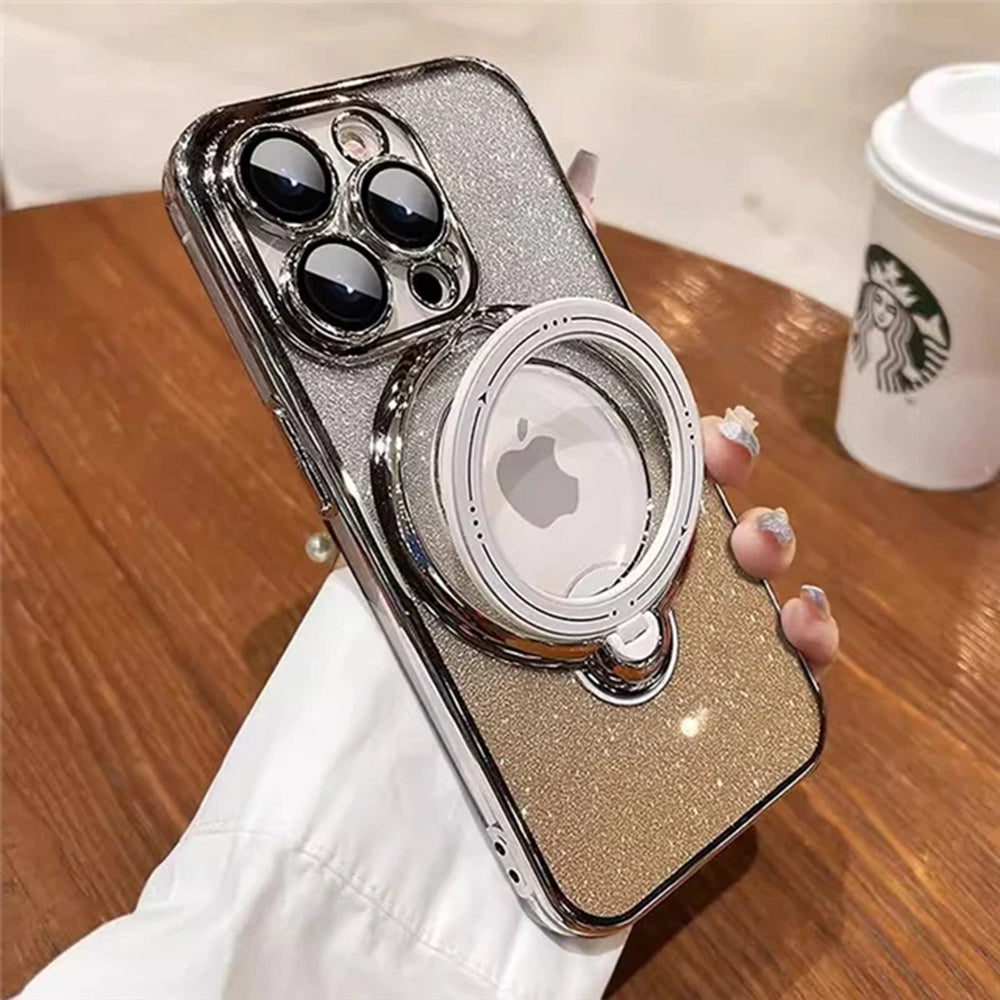 LuxuryKase LK150 Glitter Magnetic Bracket Stand Mag-Safe Wireless Chargeing Case For iPhone 11 12 13 14 15 Pro Plus Max