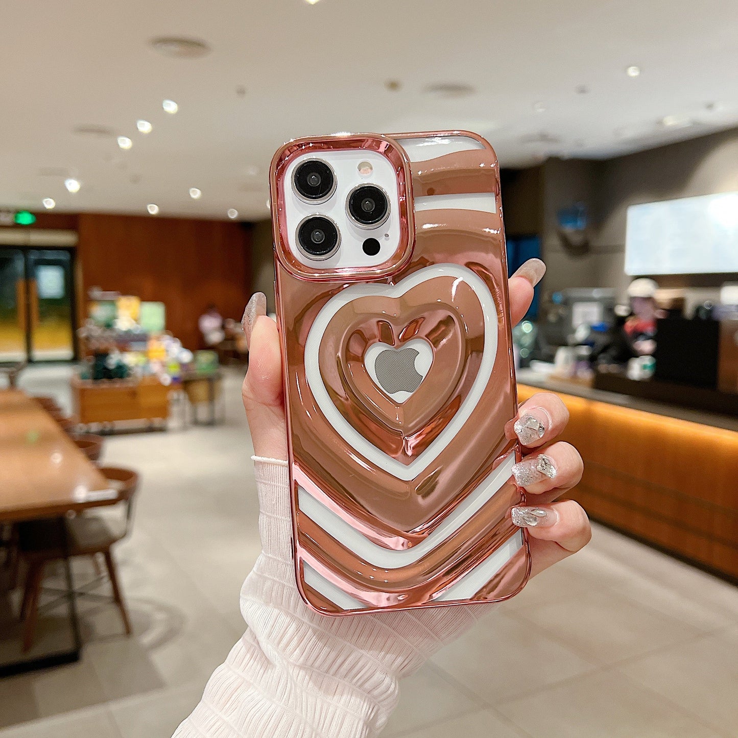 LuxuryKase LK159 Love Heart Plated Hollow Case Cover For iPhone