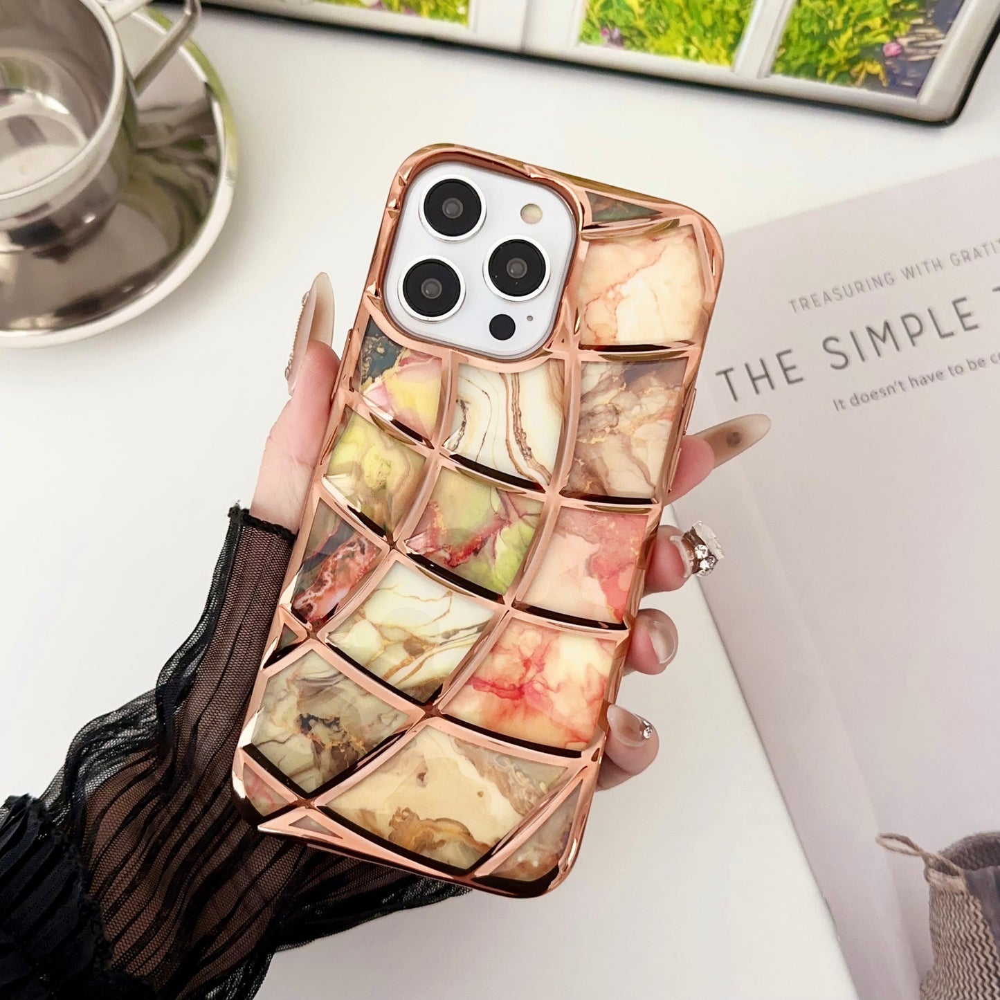 LuxuryKase LK145 Electroplated Marble Look Soft Shell Case For iPhone 11 12 13 14 15 Plus Pro Max