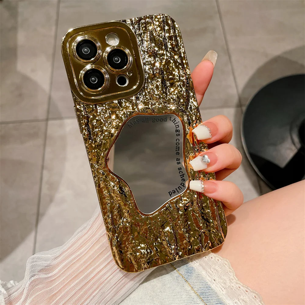 LuxuryKase LK149 Makeup Mirror Creative 3D Rock Pattern Shockproof Case For iPhone