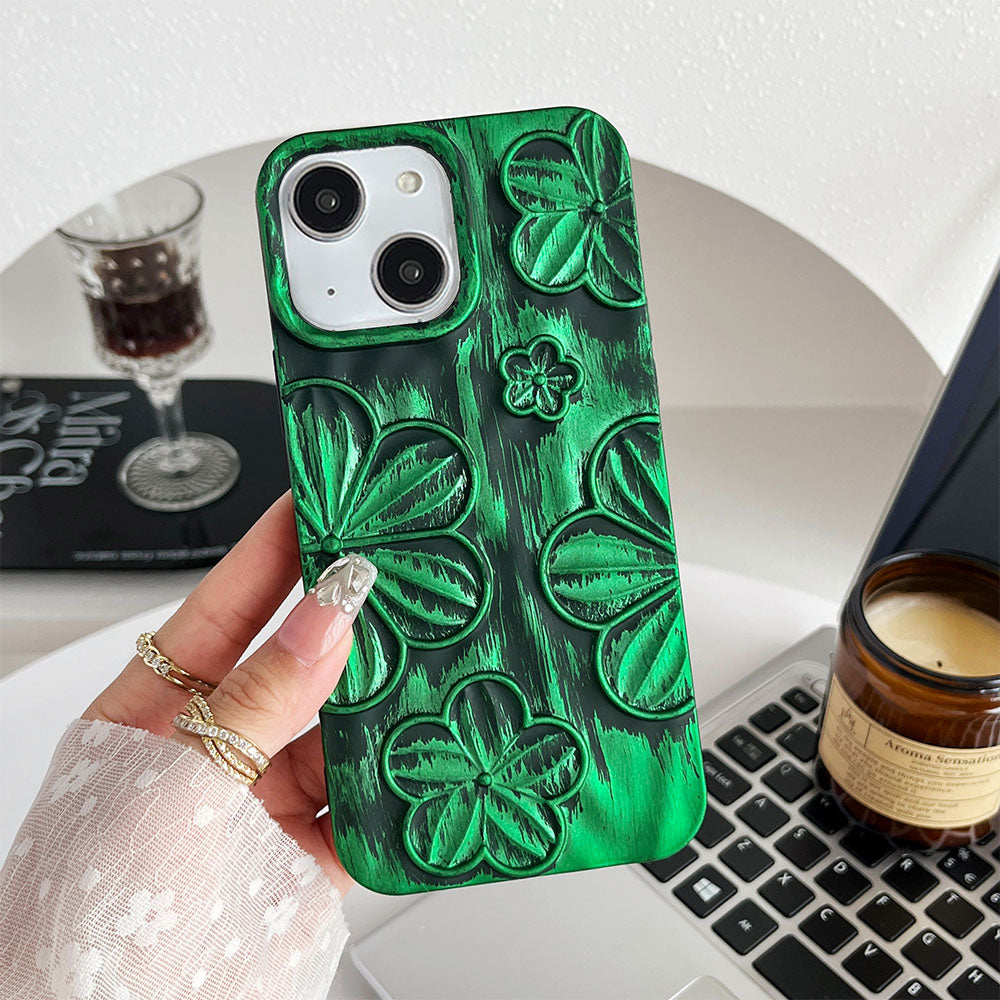 LuxuryKase LK138 Double Shaded 3D Flower Print Case For iPhone 15 Pro Plus Max