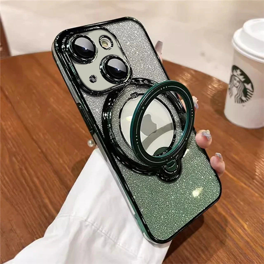 LuxuryKase LK150 Glitter Magnetic Bracket Stand Mag-Safe Wireless Chargeing Case For iPhone 11 12 13 14 15 Pro Plus Max