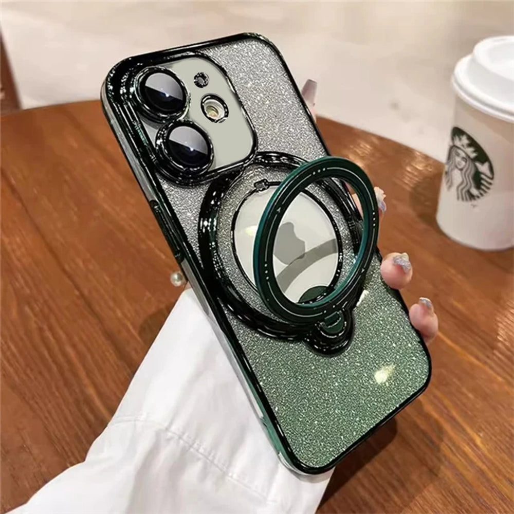 LuxuryKase LK150 Glitter Magnetic Bracket Stand Mag-Safe Wireless Chargeing Case For iPhone 11 12 13 14 15 Pro Plus Max