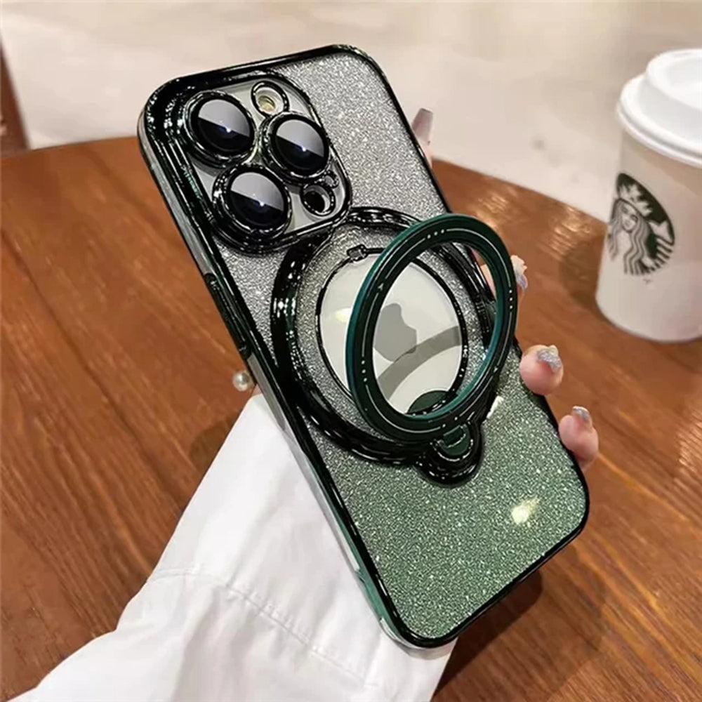 LuxuryKase LK150 Glitter Magnetic Bracket Stand Mag-Safe Wireless Chargeing Case For iPhone 11 12 13 14 15 Pro Plus Max