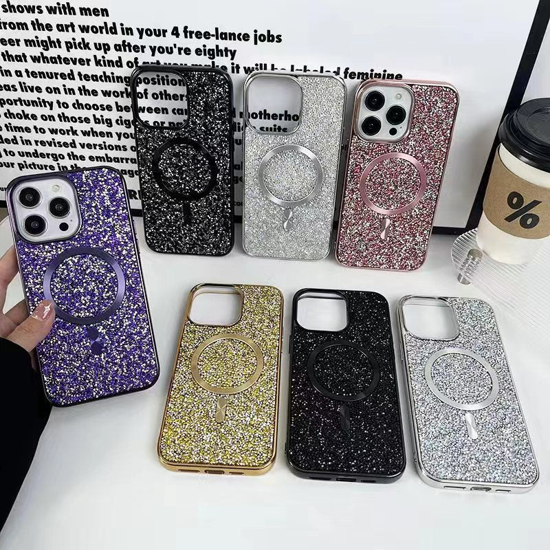 LuxuryKase LK133 Shining Star Flash Diamond Magnetic Mag-Safe Case for iPhone 11 12 13 14 15 Plus Pro Max