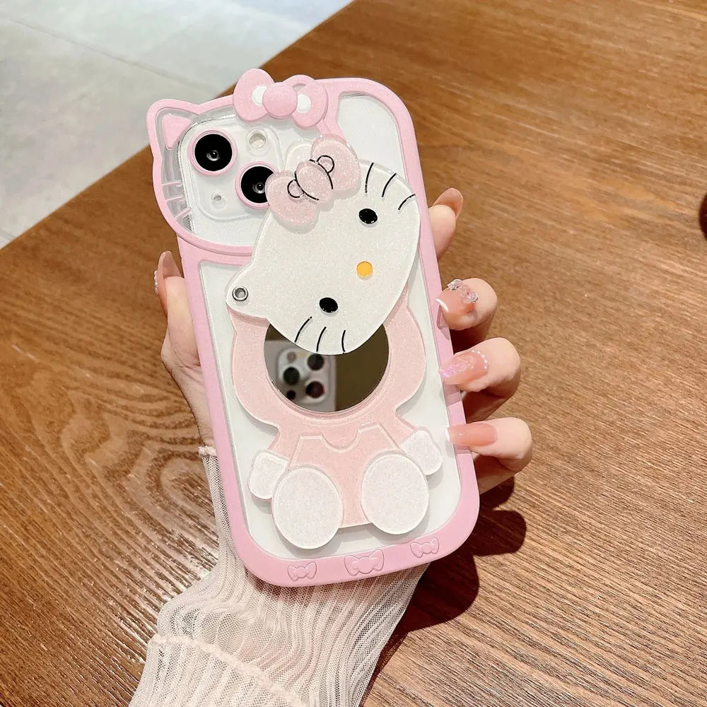 LuxuryKase LK163 Cute Kitty 3D Mirror Case Cover For iPhone 13 14 15 16 Plus Pro Max