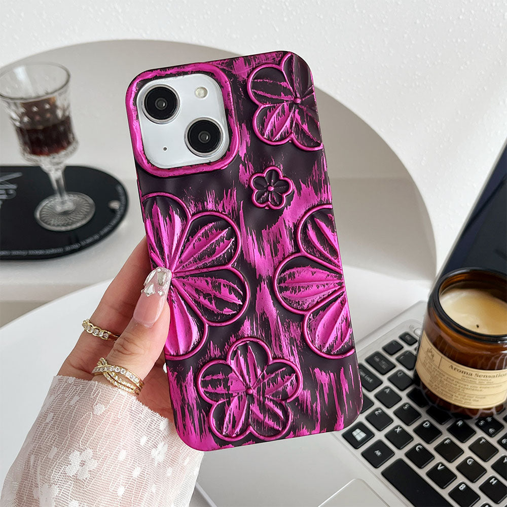 LuxuryKase LK138 Double Shaded 3D Flower Print Case For iPhone 15 Pro Plus Max