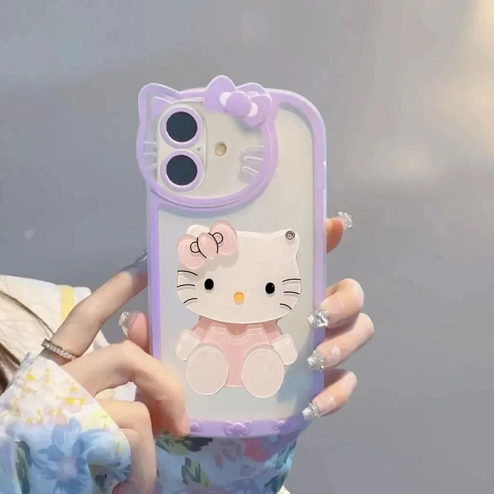 LuxuryKase LK163 Cute Kitty 3D Mirror Case Cover For iPhone 13 14 15 16 Plus Pro Max