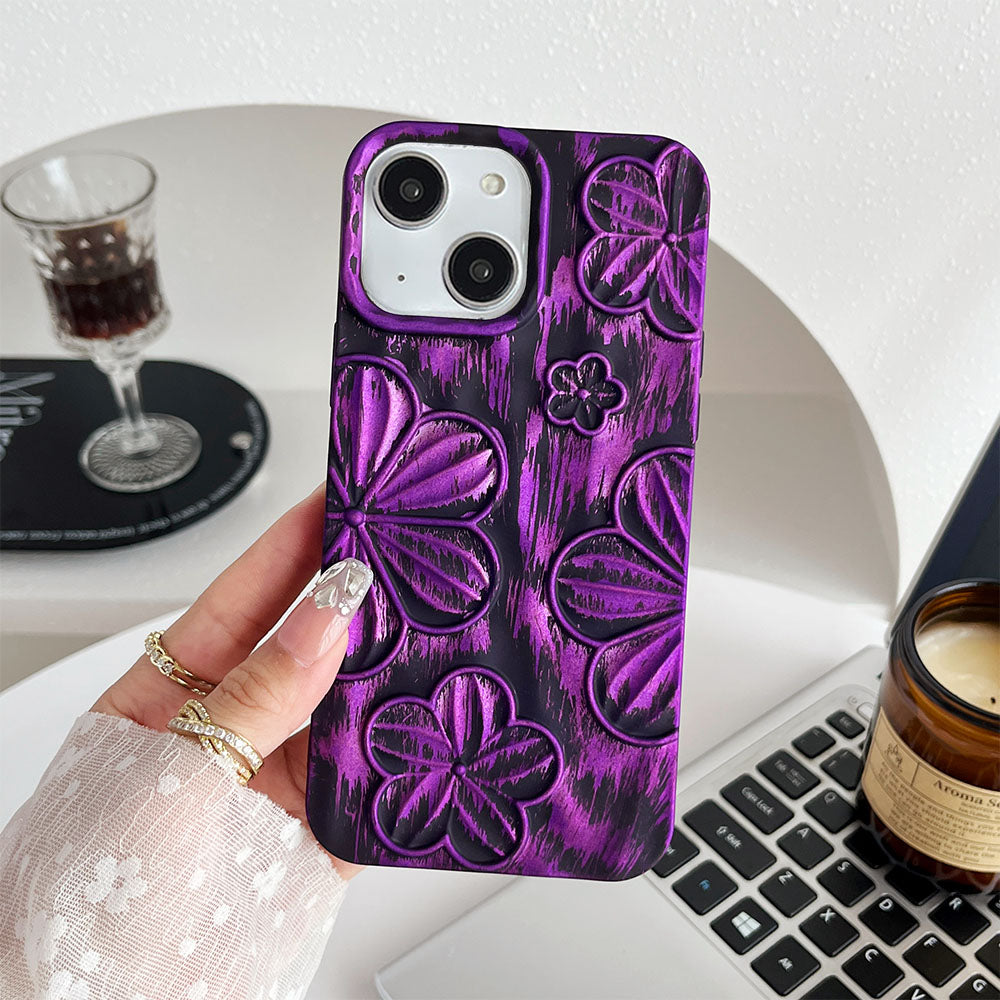 LuxuryKase LK138 Double Shaded 3D Flower Print Case For iPhone 15 Pro Plus Max