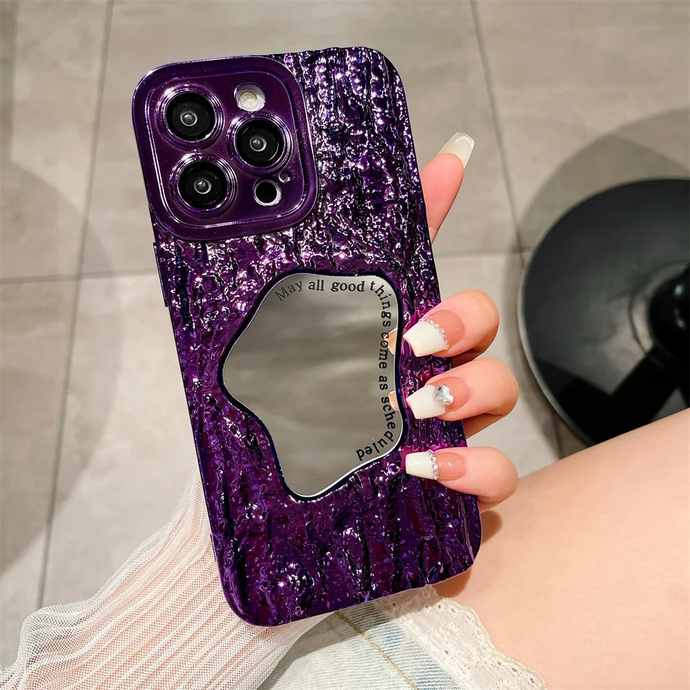 LuxuryKase LK149 Makeup Mirror Creative 3D Rock Pattern Shockproof Case For iPhone