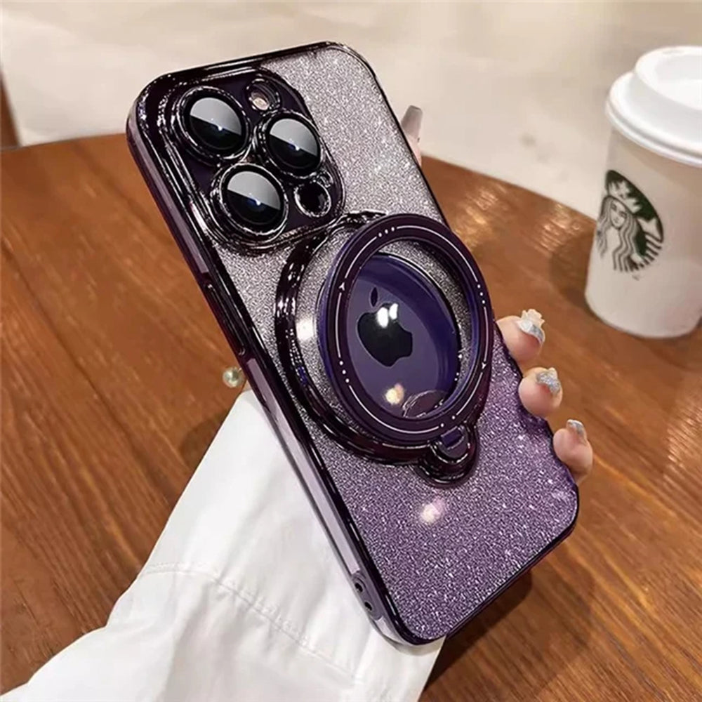 LuxuryKase LK150 Glitter Magnetic Bracket Stand Mag-Safe Wireless Chargeing Case For iPhone 11 12 13 14 15 Pro Plus Max