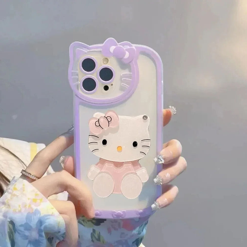 LuxuryKase LK163 Cute Kitty 3D Mirror Case Cover For iPhone 13 14 15 16 Plus Pro Max