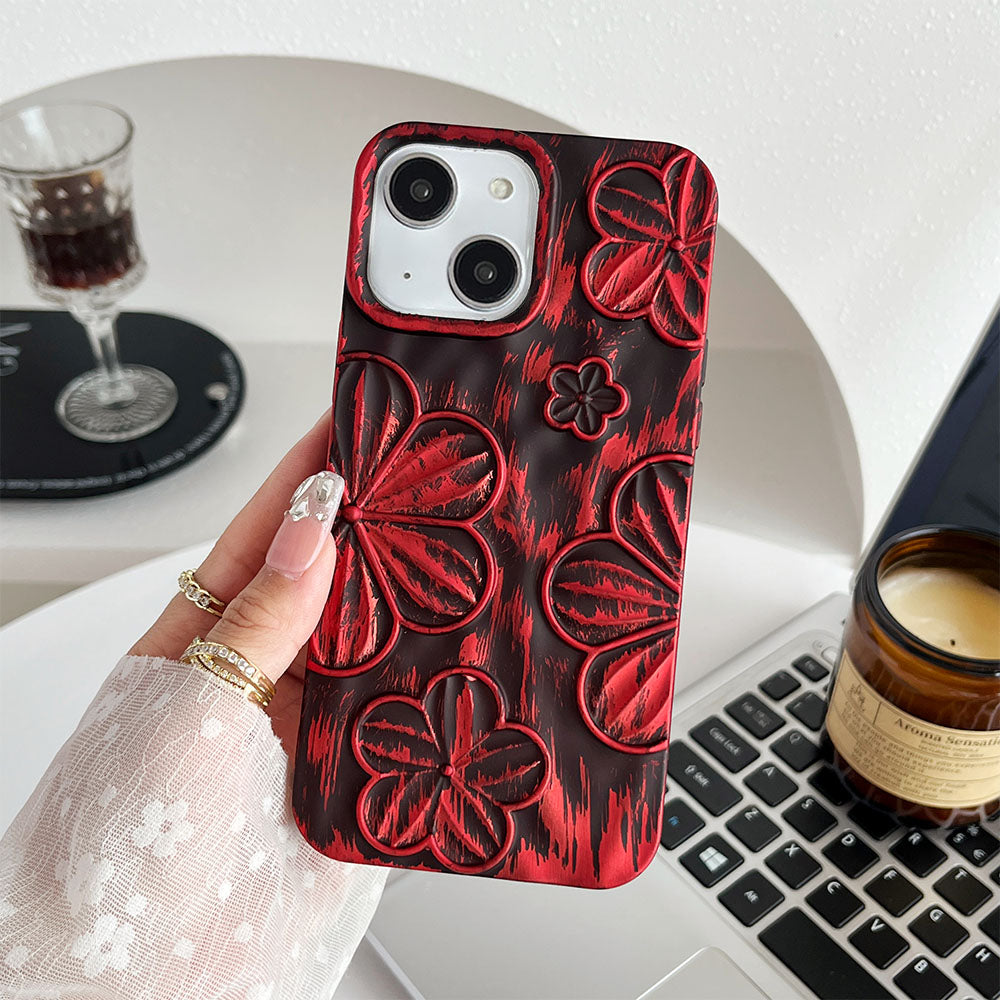 LuxuryKase LK138 Double Shaded 3D Flower Print Case For iPhone 15 Pro Plus Max