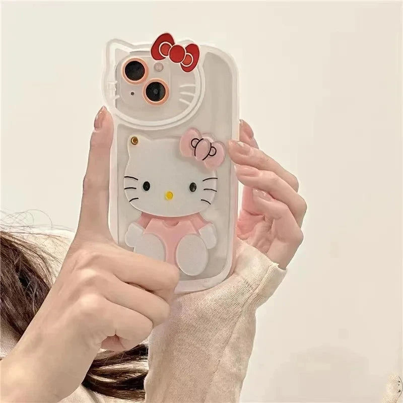 LuxuryKase LK163 Cute Kitty 3D Mirror Case Cover For iPhone 13 14 15 16 Plus Pro Max