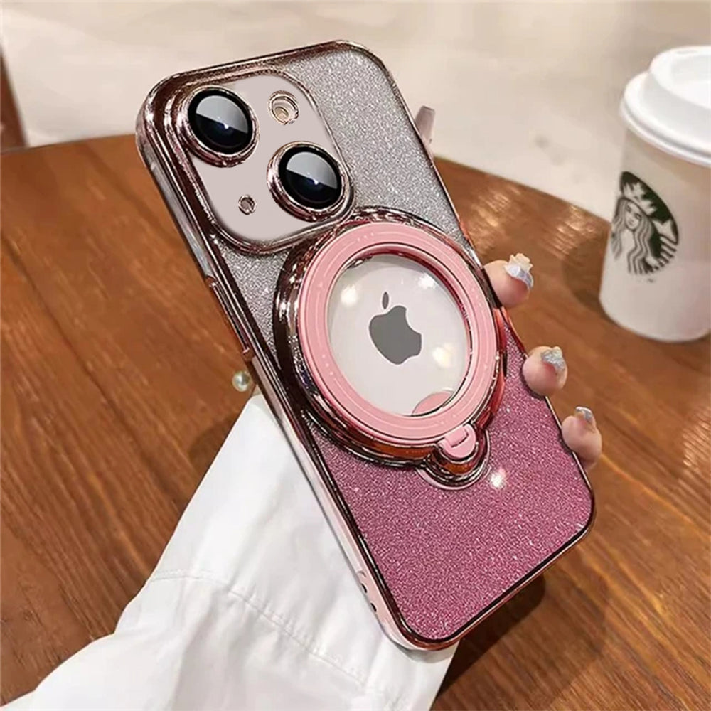 LuxuryKase LK150 Glitter Magnetic Bracket Stand Mag-Safe Wireless Chargeing Case For iPhone 11 12 13 14 15 Pro Plus Max