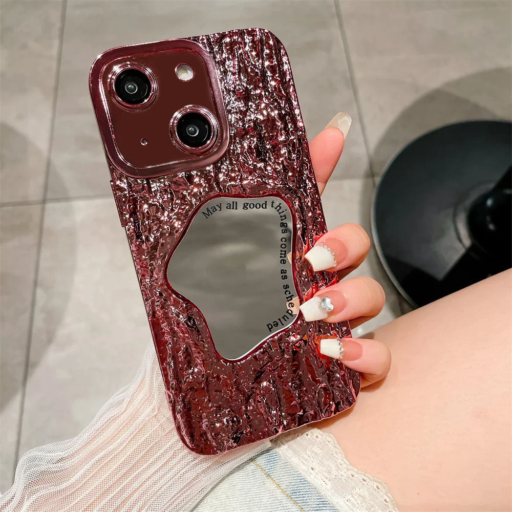 LuxuryKase LK149 Makeup Mirror Creative 3D Rock Pattern Shockproof Case For iPhone