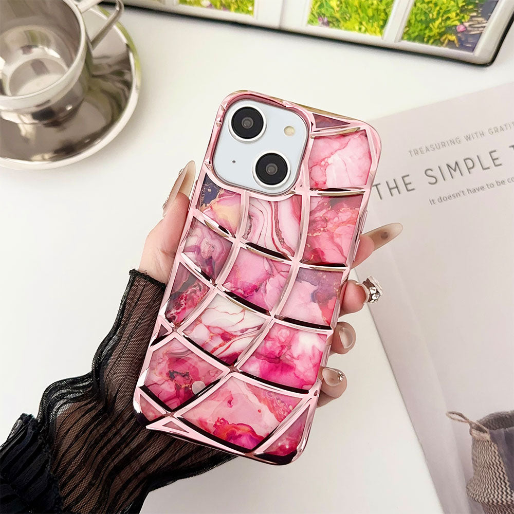 LuxuryKase LK145 Electroplated Marble Look Soft Shell Case For iPhone 11 12 13 14 15 Plus Pro Max