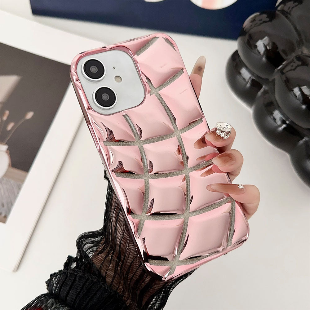 LuxuryKase LK142 Electroplated curved plaid Protective case For iPhone 11 12 13 14 15 Plus Pro Max